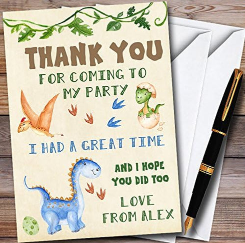 The Card Zoo Watercolour Cute Dinosaur Personalized Childrens Birthday Party Thank You Cards