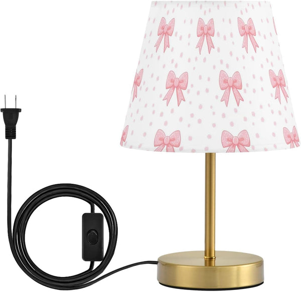 Kcldeci Bedside Table Lamp for Bedroom, Pink Bows Pink Dot Farmhouse Desk