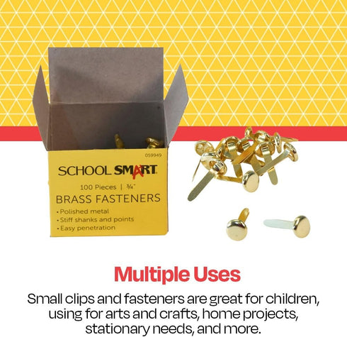 School Smart Brass Plated Fasteners, 3/4 inch, Box of 100 (059949), Maroon