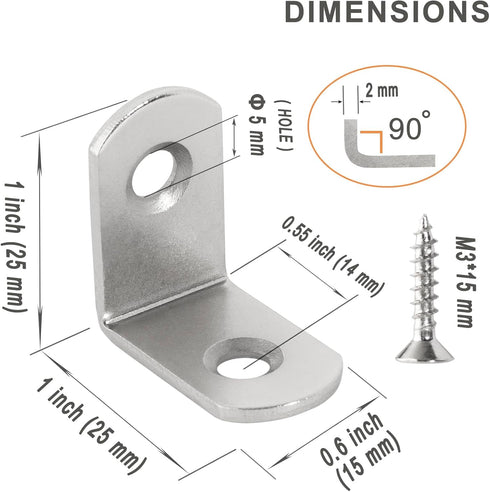 SDTWZW 1" 90 Pack 16, L Bracket Corner Brace Degree Right Angle Metal Support Fastener for Wood Shelves Furniture Desk