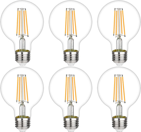 G25 LED Edison Vanity Globe Light Bulbs, 6W Equivalent to 60W, G80 Dimmable, 700LM, E26 Medium Base, 6 Pack