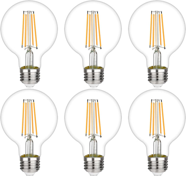 G25 LED Edison Vanity Globe Light Bulbs, 6W Equivalent to 60W, G80 Dimmable, 700LM, E26 Medium Base, 6 Pack