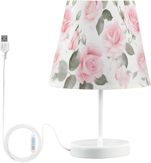 3 ALAZA Bedside Lamp Pink Rose Floral Roses Table Lamp for Bedroom Desk Lamp with USB Port LED Nightstand Color