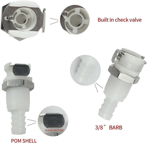 2PCS 1/4" 3/8" 5/16" Plastic Tube In-Line Hose Quick Connector with Shut-Off Valve, Female Quick Connect