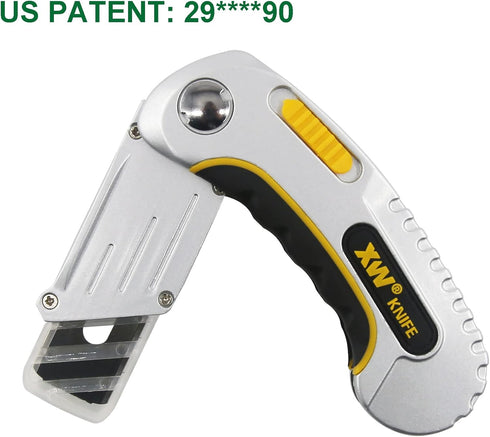 XW Folding Carpet Knife, Heavy Duty Utility Razor Blade with Protective Cap, Extra 5 Blades Included