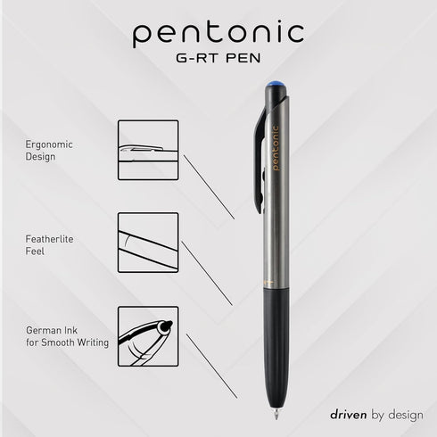 Pentonic GR-T Retractable Gel Pens, 10 Count, Blue Ink, 0.7 mm Fine Point, Smooth Writing For Journaling, Note Taking, Office & School (1002361)