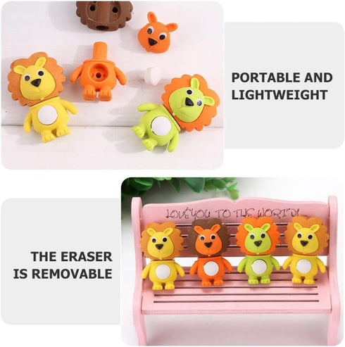 Totority 20pcs Little Lion Mini Erasers, Cute Animal Erasers for Kids, Portable Pencil Erasers
