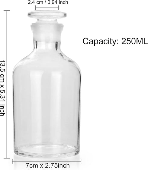 250ml Glass Reagent Bottle,Narrow Mouth Borosilicate Glass Reagent Bottle with Standard Ground Glass Stopper (8.45oz,Clear)… by Kestun