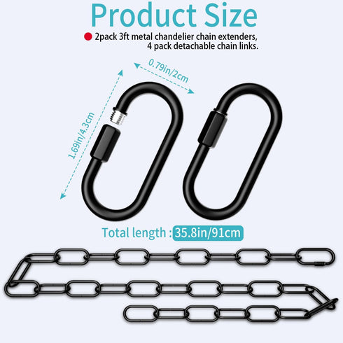 Quadafy 2 Pack 3 60 Feet Industrial Black Light Fixture Chain, Plant Hanging Chain, with Detachable Link, Maximum Load