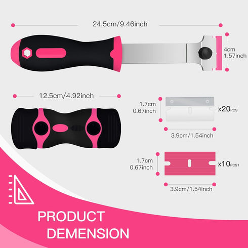 DEKEones Razor Blade Scraper - 2 PCS Tool for Removing Labels, Stickers, Grease from Windshield, Glass (Pink)