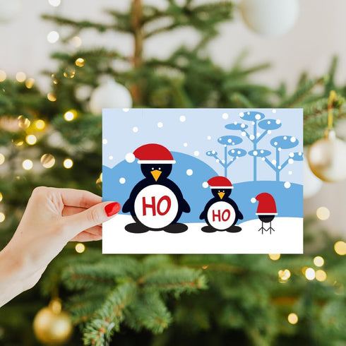 Tree-Free Greetings Season's Greeting Cards - 10 Cards + Envelopes - 5 x 7 - Ho Ho Ho Penguins (HB93340)