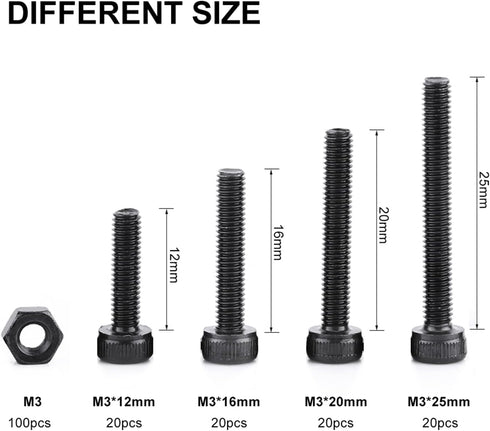 Walfront M3 Screws Assortment Kit with Storage Case, 280PCS Button Head and Socket Head Screws, Bolts, Nuts