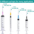 20 Pack Plastic Syringe Luer Lock with Needle - 10ml, 5ml, 3ml, 1ml Syringes and 18Ga, 22Ga, 23Ga, 25Ga Needle, Individually Sealed Package