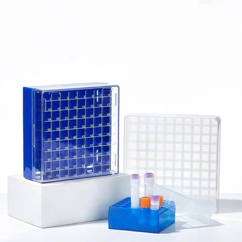 Cryogenic Storage Box, Polycarbonate Freezer Boxes, Blue/81 Place for 1.5-2.0 mL Cryotubes