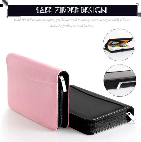 Budget Binder with Zipper Envelopes, Cash Envelopes for Budgeting, A6 PU Leather Planner 2024 with Cash Envelopes, Bill