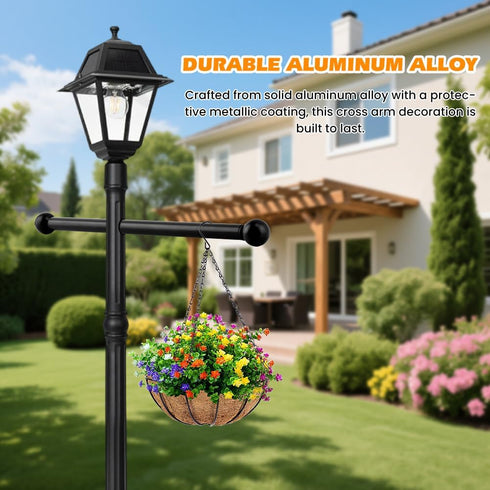 Vorintaga 1 Pack 16 inch Lamp Post Cross Arm Zinc Plating Cross Arm Ladder Rest with Removable Knobs Crosss Arms