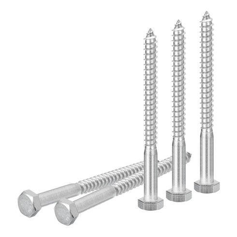 5/16" x 4-1/2" Hex Lag Bolts - 5 Pack for Woodworking and Furniture - 304 Stainless Steel Hexagon Head Screws