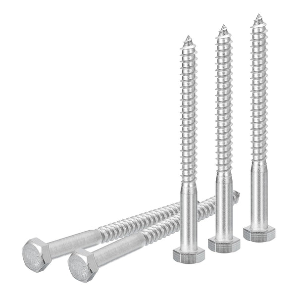 5/16" x 4-1/2" Hex Lag Bolts - 5 Pack for Woodworking and Furniture - 304 Stainless Steel Hexagon Head Screws
