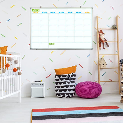 Lockways Dry Erase Calendar Whiteboard, Monthly White Board Calendar 36" x 24", Wall-Mounted Aluminum Framed Board