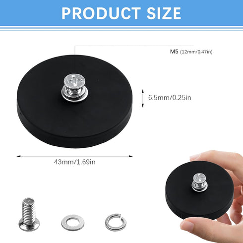 QUYLIXX 10Pcs 30LBS M5 1.69 Inch Rubber Coated Anti-Scratch Mounting Magnets, Neodymium Magnet Base with Threaded