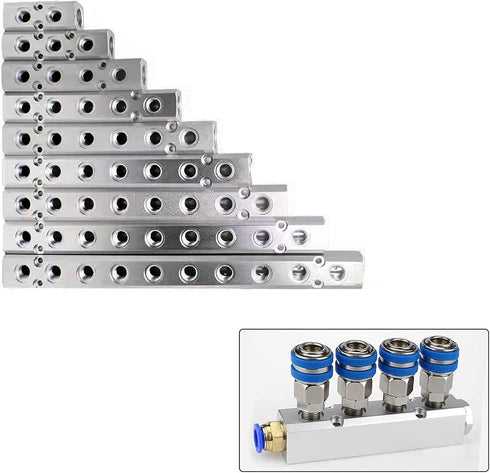 4 Way Pneumatic Manifold Air Distribution Block, G1/2 Supply Port, G1/4-Inch Output Port, Aluminum Alloy