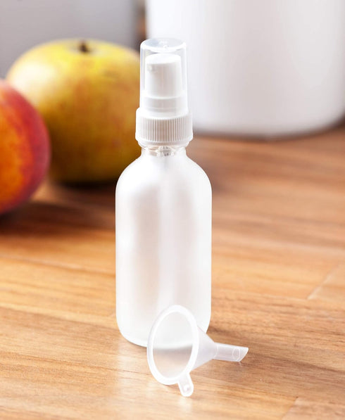 JUVITUS 2 oz Frosted Clear Glass Boston Round Pump Bottle - 12 Pack with Funnel