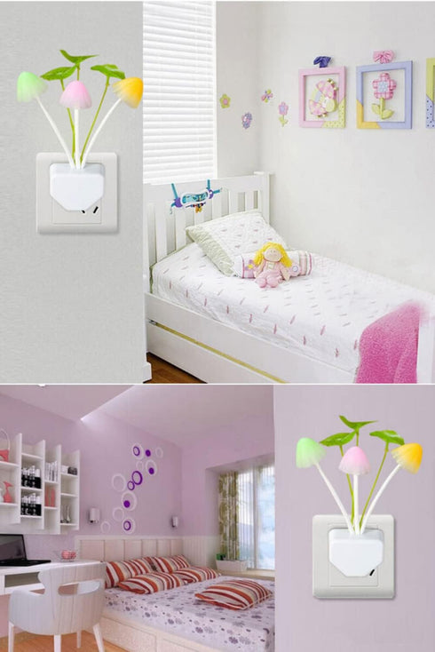 anso 3 Bulbs Night Light Light Sensor LED Mushroom Lamp Night Lamp Baby Home Bedsides (Grass)