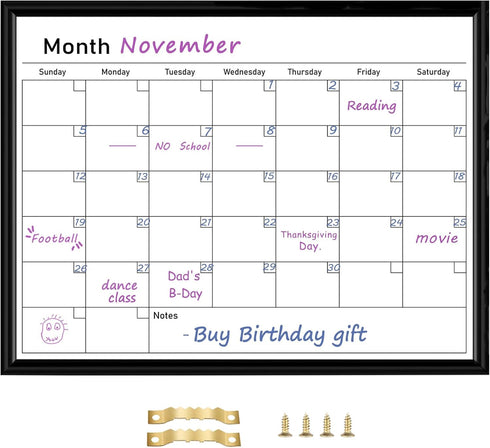 Umtiit Monthly Calendar Dry Erase Whiteboard, 13 x 17 inch, Black Wood Frame, Magnetic Surface for Planning, Schedule,
