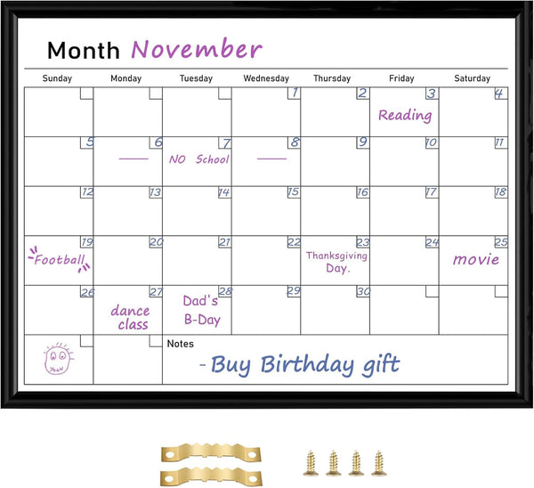 Umtiit Monthly Calendar Dry Erase Whiteboard, 13 x 17 inch, Black Wood Frame, Magnetic Surface for Planning, Schedule,