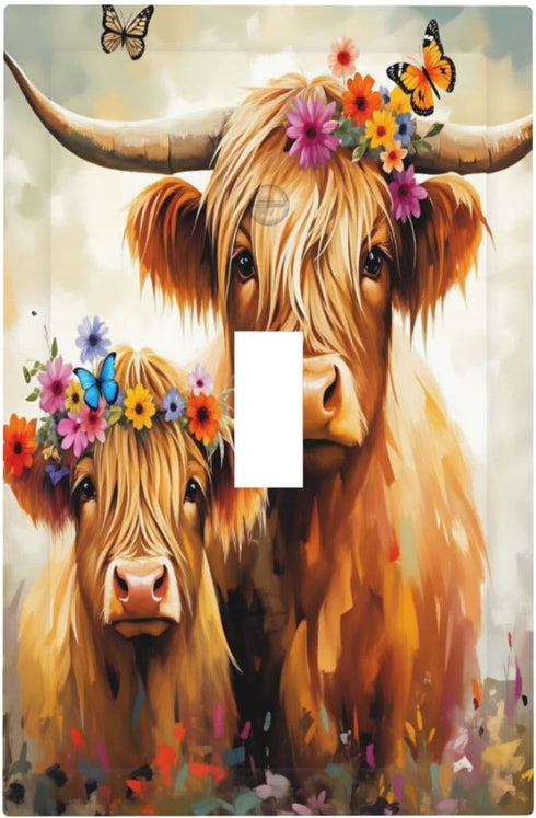 HTSAHKV Highland Cow Family Wall Plate Light Switch Cover Single Gang Outlet Faceplate