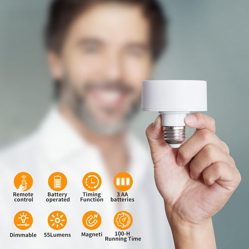 2 Pack Magnetic Battery Operated Light Bulbs, Remote Control, Cordless LED Puck Lights, Wireless Dimmable E26 for Non