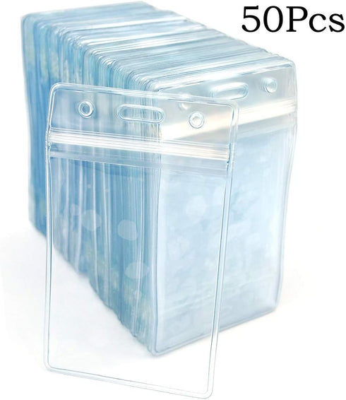 Bird Fiy Lanyards with ID Holder Badges 50 Pack with Bulldog Clip and 50 Pack Waterproof Clear Plastic Holders Red