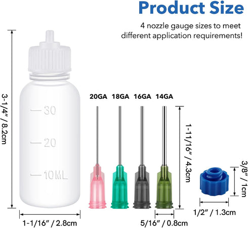 12PCS Glue Applicators Bottles,30ml Plastic Squeezable Dropper Bottles with Blunt Needle Tip 14ga 16ga 18ga 20ga for Glue Applications,Paint Quilling Craft and Oil Squeezable Dropper Bottles Crafting by BAOFALI