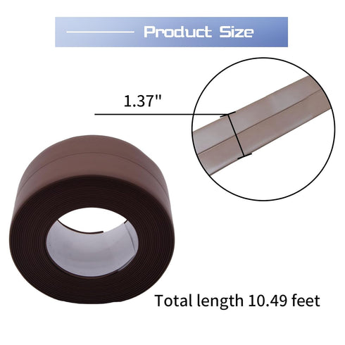 Waterproof Caulk Tape Sealant Strip, 1.5"W x 10.5'L PVC Sealing Tapes for Kitchen Bathroom Bathtub Countertop Toilet Sink (Brown)