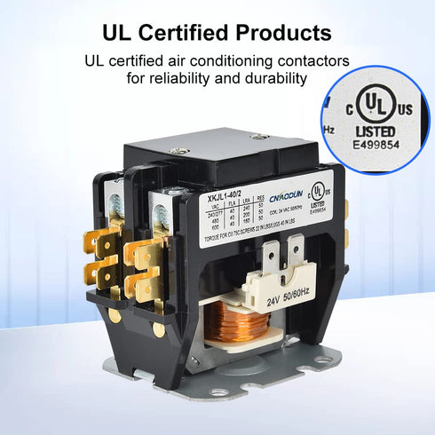 HVAC Contactor, CNAODUN 40 Amp 24V Coil 2 Pole Air Conditioner Contactor Compatible with Condenser,Compressor,Air Conditioner,Refrigeration Systems,Heat Pump