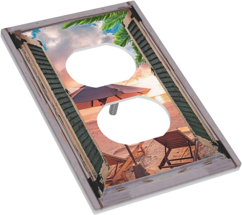 Tropical Summer Beach Sunset 1 Gang Outlet Covers, Duplex Receptacle Wall Plate Decorative Electrical Faceplate