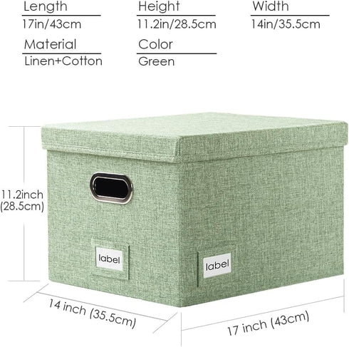 PRANDOM File Organizer Box - Set of 4 Collapsible Decorative Linen Filing Storage Hanging File Folders Green