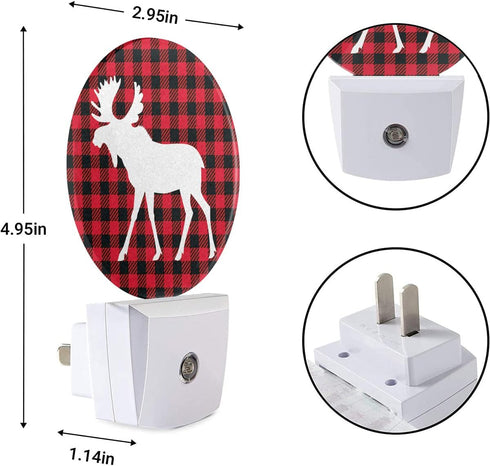 EKOBLA Moose Night Light Christmas Red Black Plaid Plug-in Nightlights Auto Sensor Energy Efficient Dusk to Dawn LED