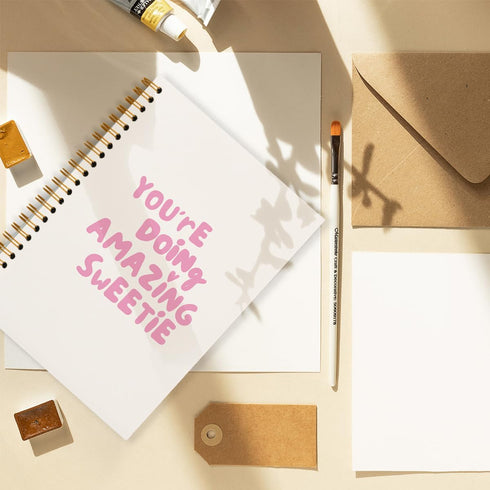 Preppy Pink Notebook Journal, You're Doing Amazing Sweetie Inspirational Notebooks, Pink Aesthetic, 5.5x8.3
