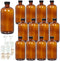 STARSIDE 12 Pack 16 oz Amber Glass Bottles with Lids, 480 ml Round Boston Bottles for Essential Oils, Juice