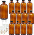 STARSIDE 12 Pack 16 oz Amber Glass Bottles with Lids, 480 ml Round Boston Bottles for Essential Oils, Juice