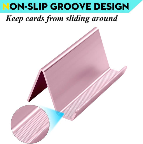 Cute Rose Gold Business Card Holder Display Stand, Metal Desktop Organizer for Women - 1 Pack (2nd Generation)