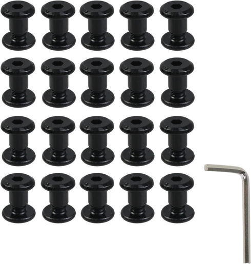20 Sets M5×5mm Black Leather Rivets and Stainless Steel Binding Screws F6×6mm for Crafting, Leather, DIY Accessories