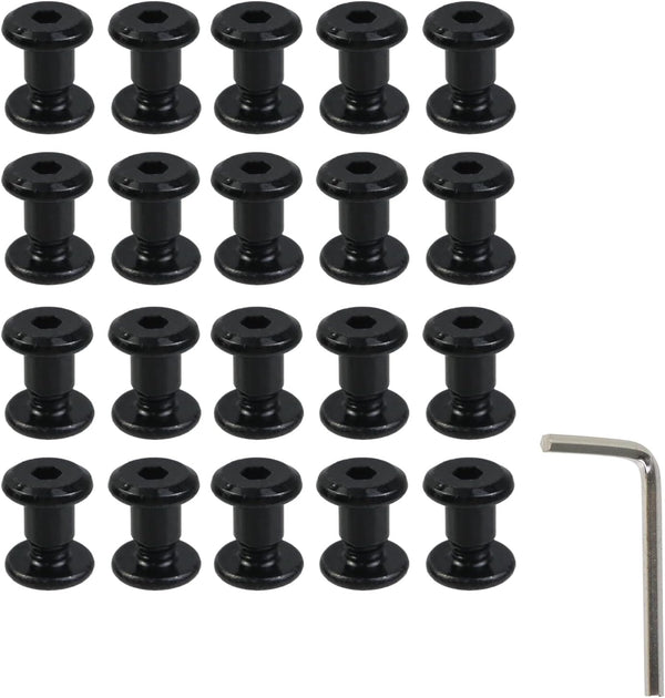 20 Sets M5×5mm Black Leather Rivets and Stainless Steel Binding Screws F6×6mm for Crafting, Leather, DIY Accessories