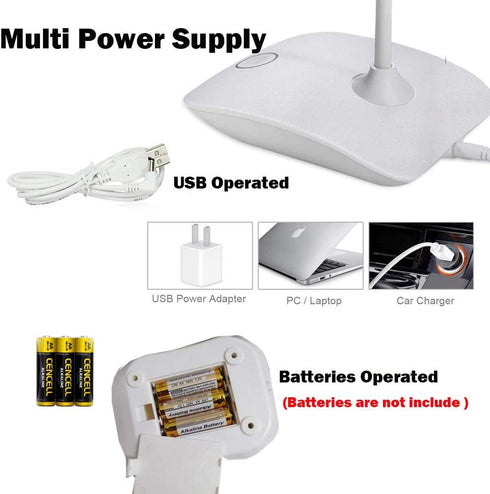 LED Table Lamp, Portable Eye-Protected Flexible Gooseneck Small Desk Light for Dorm, Study, Office - USB or Battery