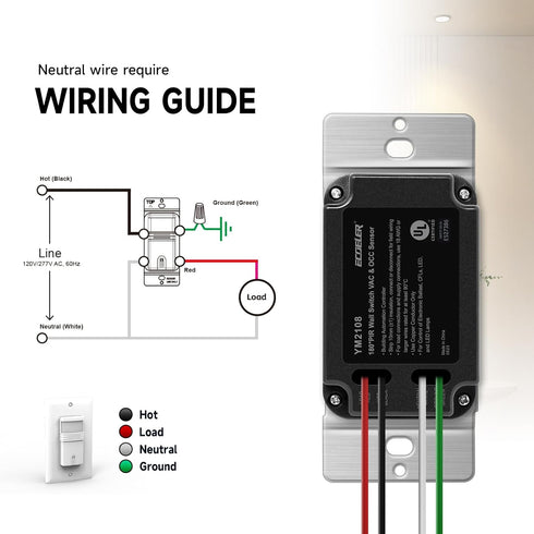 ECOELER Motion Sensor Light Switch, Occupancy & Vacancy Model Motion Activated Wall Switch, Single Pole Sensor Switch
