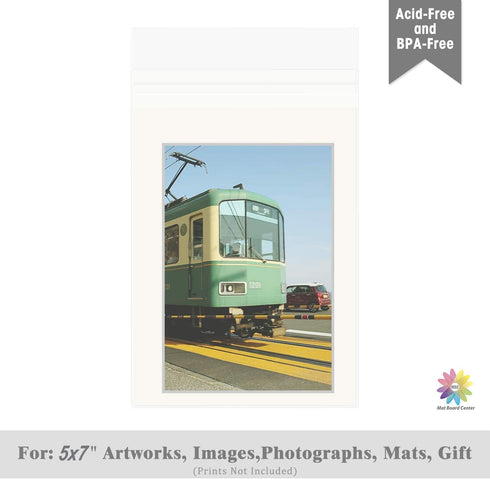 Mat Board Center, 100 Pack 5 5/16" x 7 1/8" Clear Resealable Plastic Sleeves for 5x7 Prints, Photos, Cards