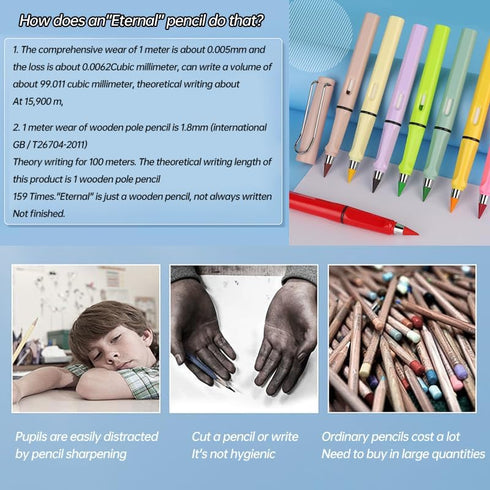 Inkless Magic Pencil Infinity, Inkless Pencil with Eraser, 12PCS Mixed + 12PCS Color Pencil Tips for Kids