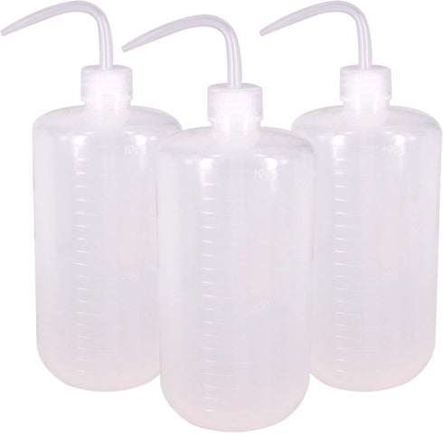 3Pcs 1000ml Plastic Safety Lab Wash Bottle with Scale Labels and Narrow Mouth for Chemistry, Industry, Lab & Gardening