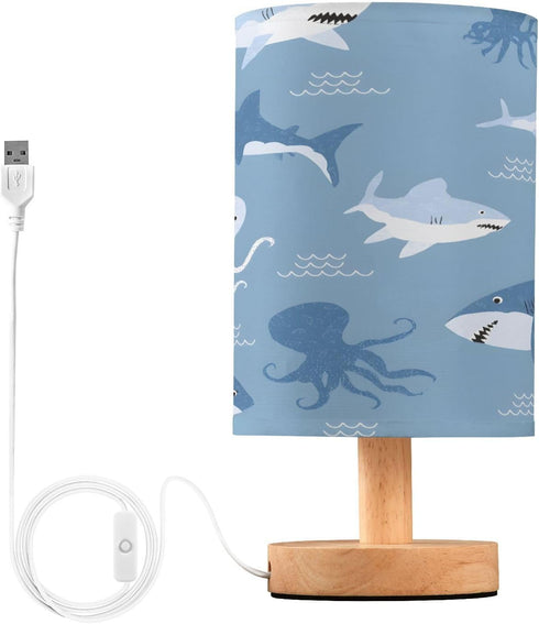 ALAZA Blue Octopus Shark Bedside Table Lamp with USB Port for Bedroom